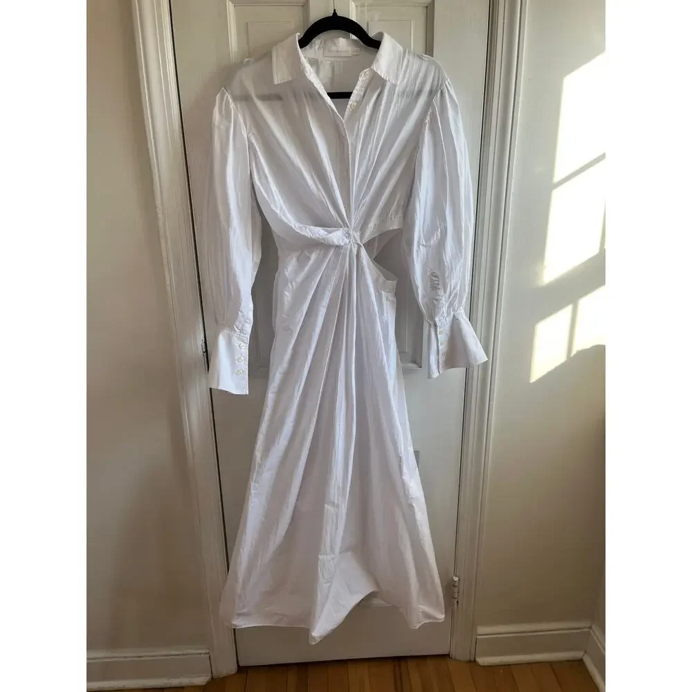 Jonathan Simkhai Fraya Plisse Poplin Cutout Maxi Dress White Size 0 Resort - Picture 2 of 7
